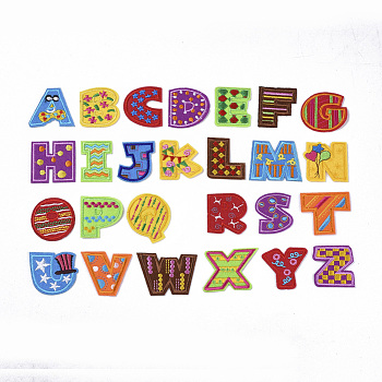 Computerized Embroidery Cloth Iron On/Sew On Patches, Costume Accessories, Appliques, Alphabet, Mixed Color, Letter A~Z, 37~40x35~53x1.5mm, 260pcs/bag