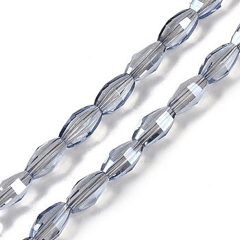 Electroplate Glass Beads Strands, Pearl Luster Plated, Faceted, Oval, Light Steel Blue, 7.5x4.5mm, Hole: 0.9mm, about 60pcs/strand, 17.32''(44cm)