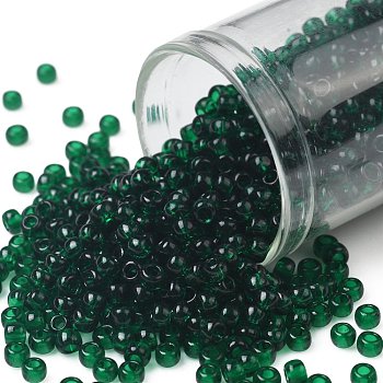 TOHO Round Seed Beads, Japanese Seed Beads, (939) Transparent Green Emerald, 8/0, 3mm, Hole: 1mm, about 1111pcs/50g