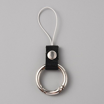 Leather and Zinc Alloy Mobile Phone Finger Rings, Finger Ring Short Hanging Lanyards, Black, 7.8cm