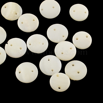 2-Hole Flat Round Freshwater Shell Buttons, Old Lace, 11~13x2~4mm, Hole: 1mm(SHEL-Q005-12)