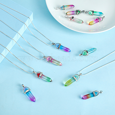 14Pcs 7 Colors Faceted Bullet Glass Pointed Pendants(GLAA-FH0001-52)-4