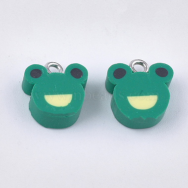 Platinum Green Frog Polymer Clay Charms