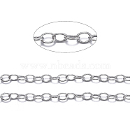 Brass Cable Chains, Unwelded, with Spool, Oval, Cadmium Free & Nickel Free & Lead Free, Platinum, 4x3x0.6mm, about 301.83 Feet(92m)/roll(CHC024Y-NFK)