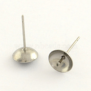 304 Stainless Steel Post Stud Earring Findings, For Half Drilled Beads, Stainless Steel Color, 4mm, pin: 0.7mm(STAS-R063-42)