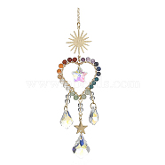 Chakra Gemstone Beads Pendant Decorations, Hanging Suncatchers, with Glass Teardrop Charm, for Home Decorations, Sun & Star, Heart, 261mm, Hole: 10mm(HJEW-JM01152-04)
