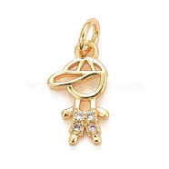 Eco-Friendly Brass Micro Pave Cubic Zirconia Pendants, with Jump Ring, Long-Lasting Plated, Lead Free & Cadmium Free, Human, Real 24K Gold Plated, 12x7x1.5mm, Jump Ring: 4.5x0.8mm, 2.9mm inner diameter(KK-M225-03G)
