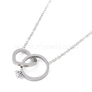 304 Stainless Steel Pave Clear Cubic Zirconia Heart & Ring Pendant Necklaces for Women, Stainless Steel Color, 16.93 inch(43cm)(NJEW-K276-06P)