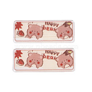 Transparent Printed Acrylic Cabochons, with Glitter Powder, Rectangle with Bear & Word Happy Bear, Dark Salmon, 50x50x2mm(TACR-N016-21)
