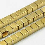 Non-magnetic Synthetic Hematite Beads Strands, Cube, Golden Plated, 4x4x4mm, Hole: 1mm(G-K018-4mm-01)