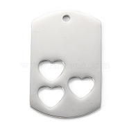 304 Stainless Steel Pendants, Rectangle with Hollow Heart, Stainless Steel Color, 40x25x1.5mm, Hole: 2.4mm(STAS-G251-04A-P)