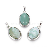 Natural Agate Pendants, with Brass Findings, Oval, Platinum, 25~26x17~17.5x8~9mm, Hole: 8x5mm(G-L512-D28)