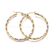 201 Stainless Steel Hoop Earrings, with 304 Stainless Steel Pin, Twisted Ring Shape, Golden, 49x2.5mm, 10 Gauge, Pin: 0.7mm(EJEW-A054-06D-G)