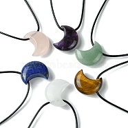 Natural & Synthetic Gemstone Pendant Necklaces, with Wax Cord, Moon, 14.17~27.95 inch(36~71cm)(NJEW-C046-04)