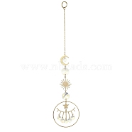 Glass Octagon Pendant Decorations, Hanging Suncatchers, with Brass Moon & Sun & Star Link, for Home Decorations, Clear AB, 235x50x1~8mm(HJEW-JM01171)