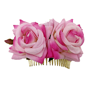 Iron Hair Combs, with Velvet Flower, Camellia, 90x60mm(OHAR-Q280-01A)