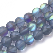 Synthetic Moonstone Beads Strands, Holographic Beads, Dyed, Frosted, Round, Slate Gray, 8mm, Hole: 0.7mm, 47~48pcs/strand, 15 inch(G-S283-01-8mm)