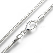 Brass Round Snake Chain Necklaces, with Lobster Claw Clasps, Silver Color Plated, 22 inch, 2mm(NJEW-BB10864-22)