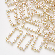 ABS Plastic Imitation Pearl Pendants, with Alloy Findings, Rectangle, Light Gold, 38x21x6mm, Hole: 1.8mm(PALLOY-T071-015)