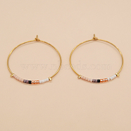 Glass Seed Beaded Hoop Earrings, Boho Beach Earrings, Coral, 30x30mm(XS8443-5)