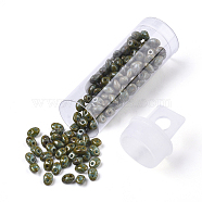 2-Hole Seed Beads, Czech Glass Beads, Opaque Baking Paint Style, Olive Drab, 5x3.5~3.8x2.5~2.8mm, Hole: 0.9mm, about 10g/bottle(SEED-R048-63030)