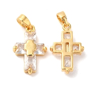 Brass with Cubic Zirconia Pendants, Cross, Real 18K Gold Plated, 19x12x3.8mm, Hole: 4mm(KK-M243-25G)