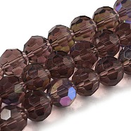 Electroplate Transparent Glass Beads Strands, Faceted, Round, Rainbow Plated, Old Rose, 10mm, Hole: 1.2mm, about 65~69pcs/strand, 23.03~24.49 inch(58.5~62.2cm)(EGLA-A035-T10mm-L13)