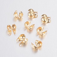 304 Stainless Steel Bead Tips, Calotte Ends, Clamshell Knot Cover, Real 18k Gold Plated, 6x4x3mm, Hole: 1mm, Inner Diameter: 3.5mm(STAS-H436-26)