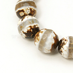 Tibetan Style Striped Pattern dZi Beads, Natural Agate, Dyed, Faceted, Round, 10mm, Hole: 1mm(TDZI-G002-10mm-10)