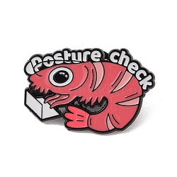 Posture Check Shrimp Alloy Enamel Pins Brooches, Indian Red, 19x29.5mm(JEWB-M046-19)