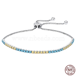 Cubic Zirconia Tennis Bracelet, Adjustable Rhodium Plated 925 Sterling Silver Slider Bracelets, with 925 Stamp, Platinum, 6-1/4~9-1/8 inch(16~23cm)(BJEW-I314-002P)