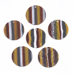 Resin Pendants, Flat Round, Stripe Pattern, Dark Goldenrod, 30x1.5~2mm, Hole: 2mm(RESI-T022-07C)