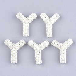 Handmade ABS Plastic Imitation Pearl Woven Beads, Letter, Letter.Y, 31~32x25~27x7~8mm(FIND-T039-18-Y)