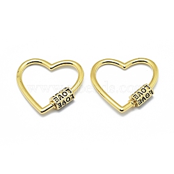 Brass Screw Carabiner Lock Charms, for Necklaces Making, Long-Lasting Plated, Heart with Word Love, Real 18K Gold Plated, 28.5x30x2~6mm, Screw: 9.5x6mm(KK-M207-A02-G)