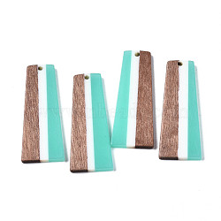 Resin & Walnut Wood Pendants, Trapezoid, Turquoise, 49x19x3mm, Hole: 2mm(RESI-S389-073A-A03)