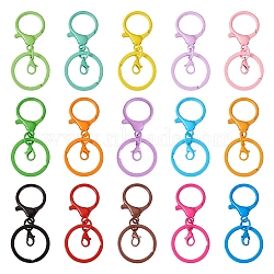 Pandahall 30Pcs 15 Colors Spray Painted Iron Key Rings, with Alloy Lobster Claw Clasps, Keychain Clasp Findings, Mixed Color, 66mm, 2pcs/color(DIY-TA0005-76)