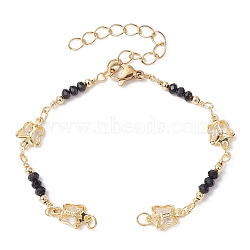 Handmade Brass Beaded Chains Bracelet Making, with Glass Butterfly Link & Faceted Beads, Lobster Claw Clasp, Fit for Connector Charms, Golden, 5-7/8 inch(14.8cm)(AJEW-JB01150-27)