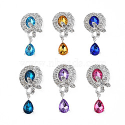 Alloy Cabochons, with Acrylic Rhinestone and Crystal Rhinestone, Cadmium Free & Lead Free, Faceted, Oval with Flower & Teardrop, Silver, Mixed Color, 52mm(PALLOY-N151-06)