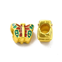 Rack Plating Alloy Enamel European Beads, Large Hole Beads, Butterfly, Matte Gold Color, 9.5x12.5x8mm, Hole: 4.5mm(FIND-I034-10MG)