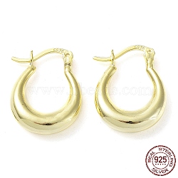 925 Sterling Silver Chunky Hoop Earrings, Thick Hoop Earrings, with S925 Stamp, Real 18K Gold Plated, 23x4.5x18mm(EJEW-K258-01B-G)