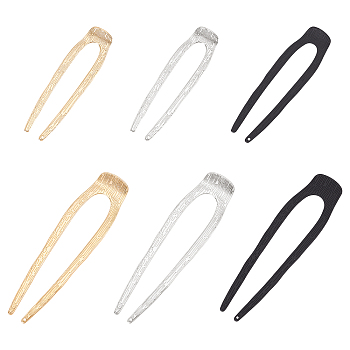 6Pcs 6 Style Alloy Hair Forks, U-shaped, For Woman Girls, Mixed Color, 96~130x27~34x2~2.5mm, 1pc/style