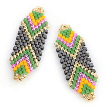 MIYUKI & TOHO Japanese Seed Beads, Handmade Links, Loom Pattern, Dark Slate Gray, 35.5~36.5x12x2mm, Hole: 1mm