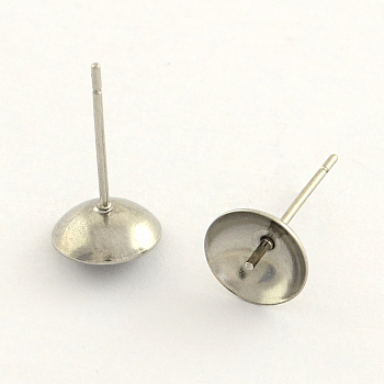 304 Stainless Steel Post Stud Earring Findings, For Half Drilled Beads, Stainless Steel Color, 4mm, pin: 0.7mm