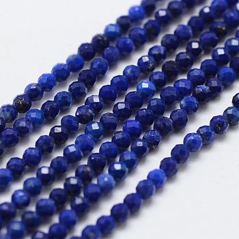 Natural Lapis Lazuli Bead Strands, Round, Faceted, Grade AA, 2~2.5mm, Hole: 0.5mm, about 156pcs/strand, 15.3 inch(39cm)
