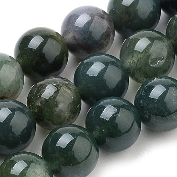 Natural Moss Agate Beads Strands, Round, 8mm, Hole: 1mm, about 47pcs/strand, 15.7 inch