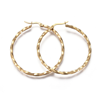 201 Stainless Steel Hoop Earrings, with 304 Stainless Steel Pin, Twisted Ring Shape, Golden, 49x2.5mm, 10 Gauge, Pin: 0.7mm