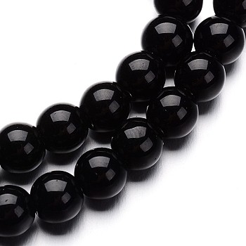Glass Round Bead Strands, Black, 6mm, Hole: 1mm, about 50pcs/strand, 11 inch