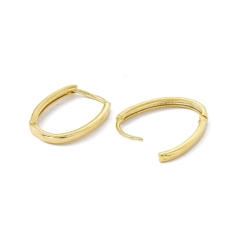 Brass Oval Hinged Hoop Earrings for Men Women, Cadmium Free & Lead Free, Real 24K Gold Plated, 20.5x13.5x1.5mm, Pin: 0.8mm