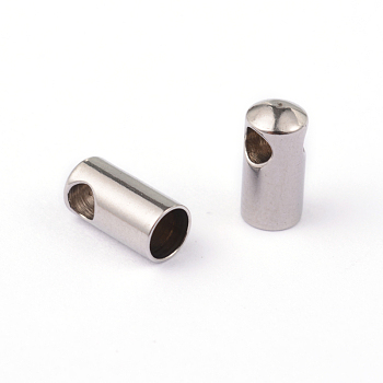 304 Stainless Steel Cord Ends, Stainless Steel Color, 9.2x4.5mm, Hole: 2mm,  Inner Diameter: 3.9mm