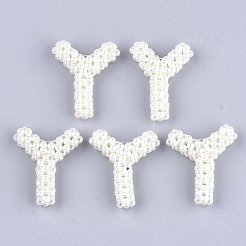 Handmade ABS Plastic Imitation Pearl Woven Beads, Letter, Letter.Y, 31~32x25~27x7~8mm